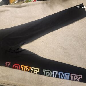 Victoria's Secret Black Leggings with Colorful 'LOVE PINK' Size M